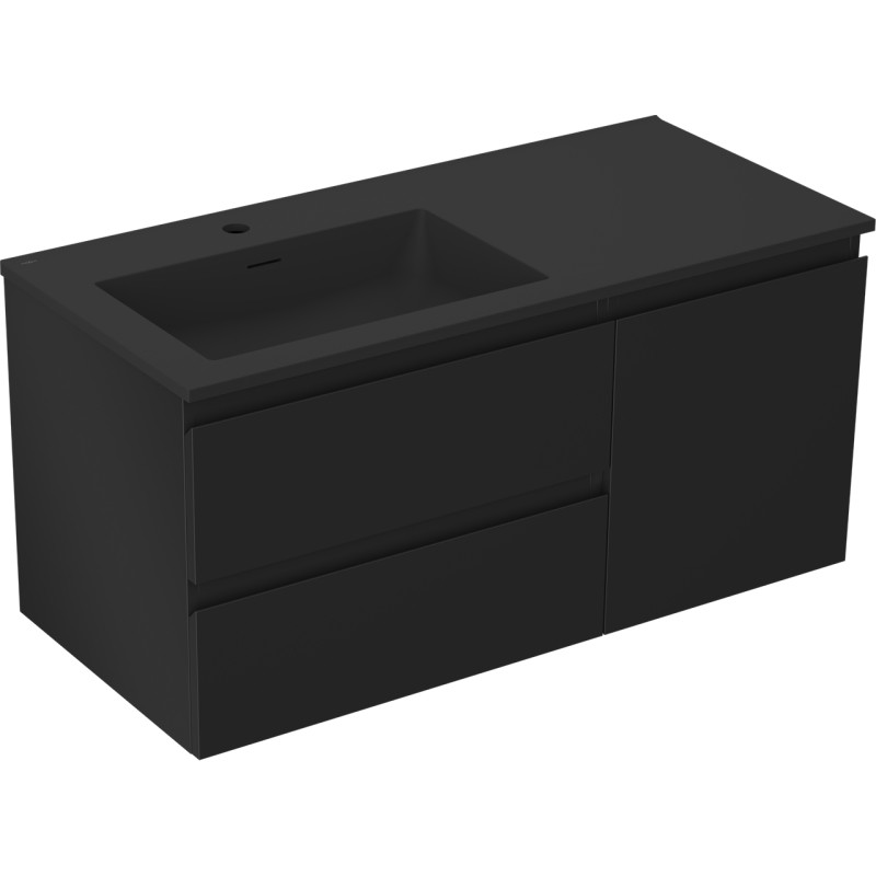 Mexen Orio Badezimmerschrank 100 cm mit Waschbecken Otis links, 2S, 1T, schwarz matt - 91A13-10047-3-BBFFF71-W18L71
