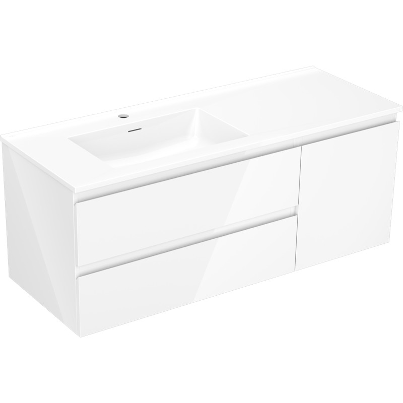 Mexen Orio Badezimmerschrank 120 cm mit Waschbecken Otis links, 2S, 1T, weiß Hochglanz - 91A13-12047-3-BBFFF00-W18L00