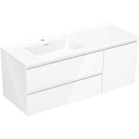 Mexen Orio Badezimmerschrank 120 cm mit Waschbecken Otis links, 2S, 1T, weiß Hochglanz - 91A13-12047-3-BBFFF00-W18L00
