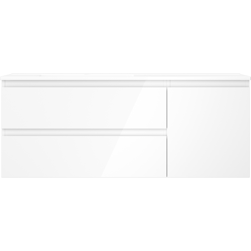 Mexen Orio Badezimmerschrank 120 cm mit linkem Otis-Waschbecken, 2S, 1T, weiß glänzend - 91A13-12047-3-BBFFF00-W18L00