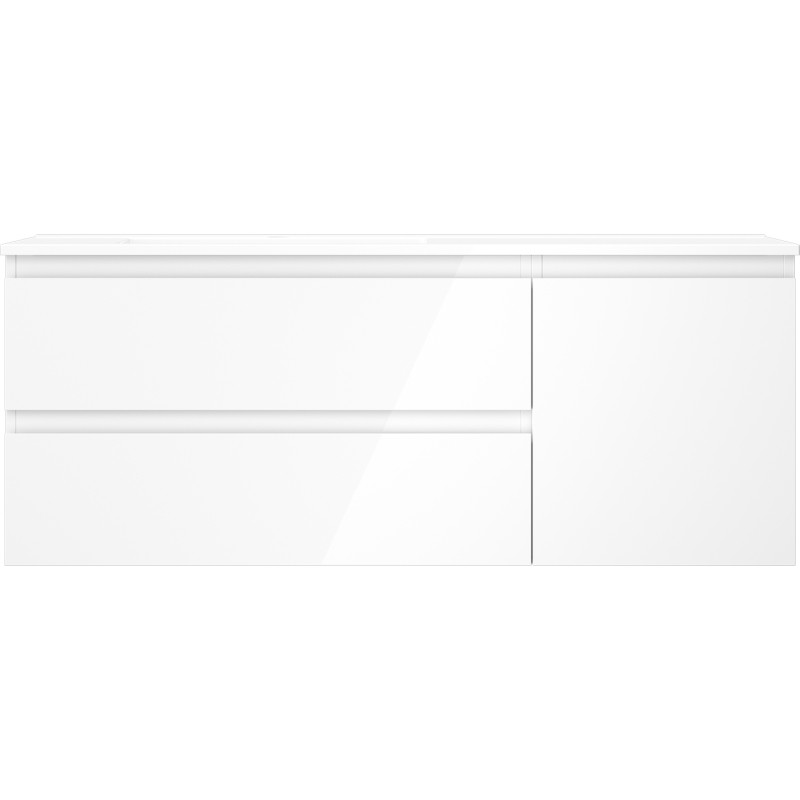 Mexen Orio Badezimmerschrank 120 cm mit Waschbecken Otis links, 2S, 1T, weiß Hochglanz - 91A13-12047-3-BBFFF00-W18L00