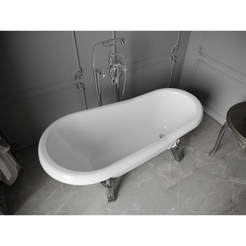 Mexen Retro freistehende Badewanne 150 x 73 cm, weiß, Chromfüße - 53251507300-00