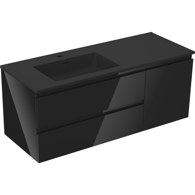 Mexen Orio Badezimmerschrank 120 cm mit Waschbecken Otis links, 2S, 1D, schwarz glänzend/schwarz matt