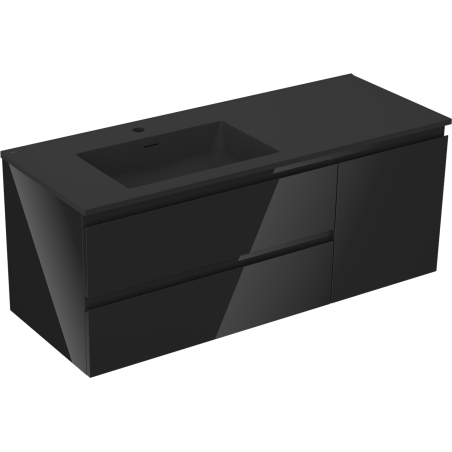 Mexen Orio Badezimmerschrank 120 cm mit Waschbecken Otis links, 2S, 1D, schwarz glänzend/schwarz matt