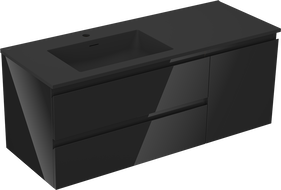 Mexen Orio Badezimmerschrank 120 cm mit Waschbecken Otis links, 2S, 1D, schwarz glänzend/schwarz matt