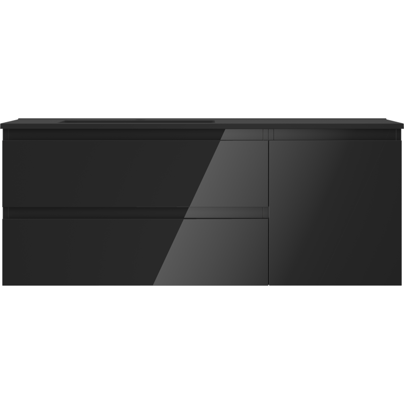Mexen Orio Badezimmerschrank 120 cm mit Waschbecken Otis links, 2S, 1D, schwarz glänzend/schwarz matt