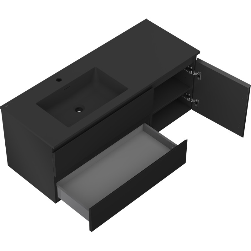 Mexen Orio Badezimmerschrank 120 cm mit Waschbecken Otis links, 2S, 1T, schwarz matt - 91A13-12047-3-BBFFF71-W18L71