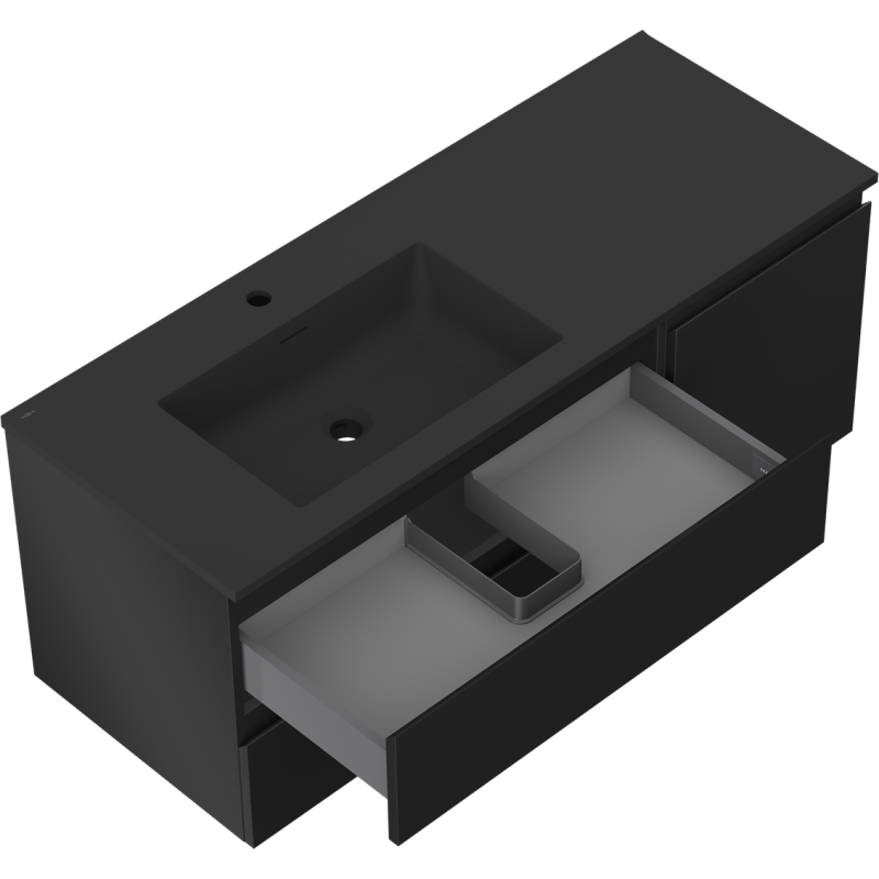 Mexen Orio Badezimmerschrank 120 cm mit linker Waschbecken Otis, 2S, 1D, schwarz matt - 91A13-12047-3-BBFFF71-W18L71