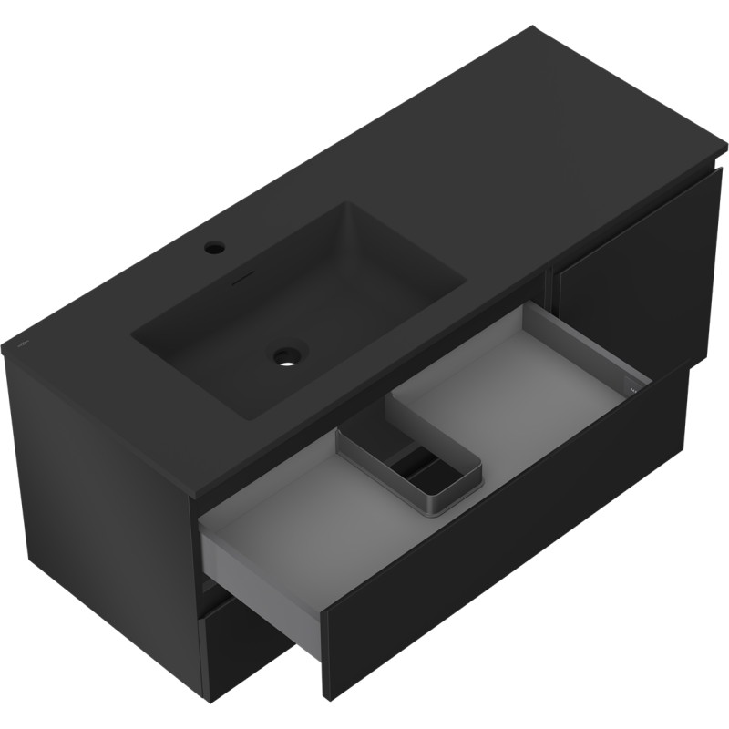 Mexen Orio Badezimmerschrank 120 cm mit Waschbecken Otis links, 2S, 1T, schwarz matt - 91A13-12047-3-BBFFF71-W18L71
