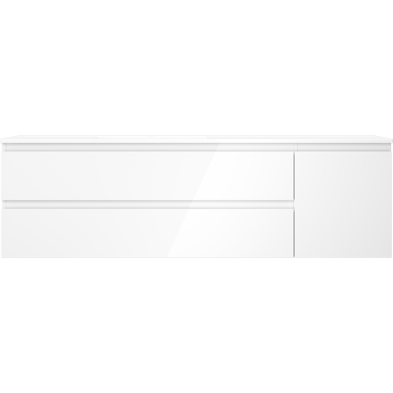 Mexen Orio Badezimmerschrank 160 cm mit Waschbecken Otis links, 2S, 1D, weiß glänzend - 91A13-16047-3-BBFFF00-W18L00
