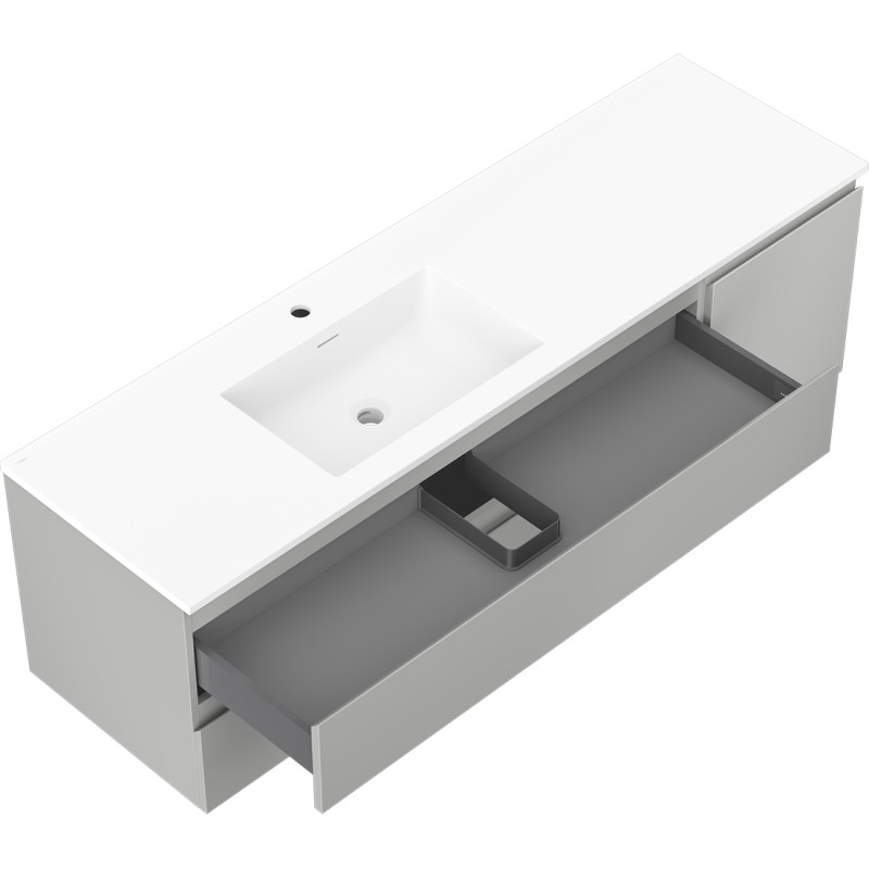 Mexen Orio Badezimmerschrank 160 cm mit Waschbecken Otis links, 2S, 1T, grau matt/weiß matt - 91A13-16047-3-BBFFF62-W18L01