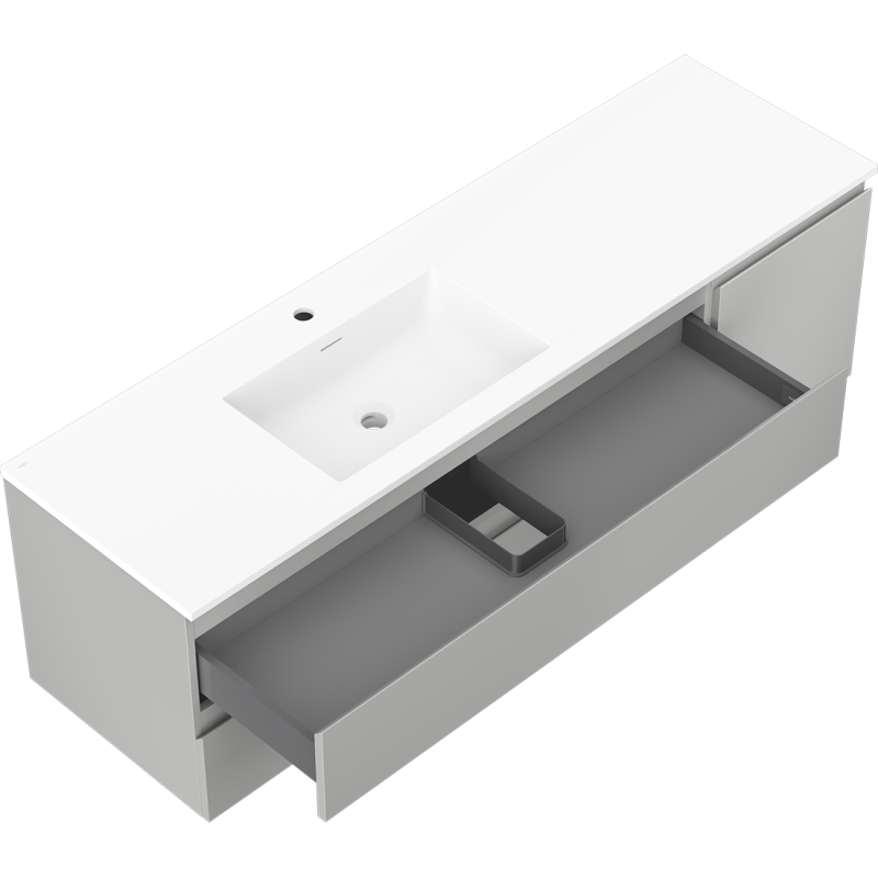 Mexen Orio Badezimmerschrank 160 cm mit Waschtisch Otis links, 2S, 1D, grau matt/weiß matt - 91A13-16047-3-BBFFF62-W18L01