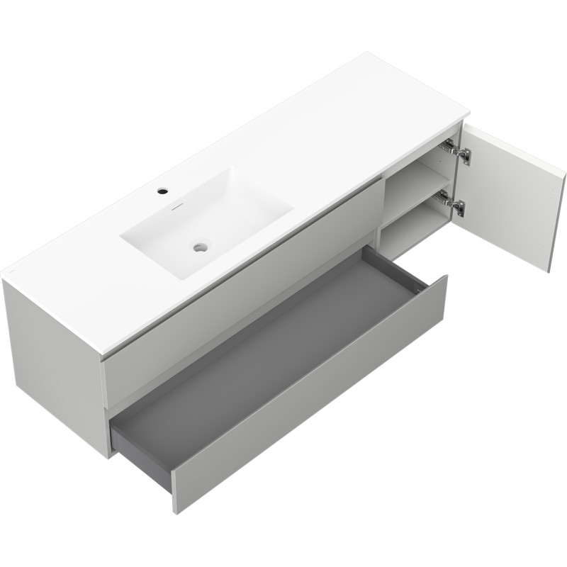 Mexen Orio Badezimmerschrank 160 cm mit Waschbecken Otis links, 2S, 1T, grau matt/weiß matt - 91A13-16047-3-BBFFF62-W18L01