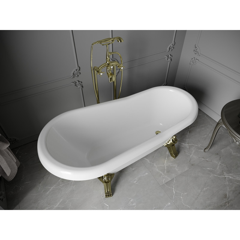 Mexen Retro freistehende Badewanne 150 x 73 cm, weiß, goldene Beine - 53251507300-50