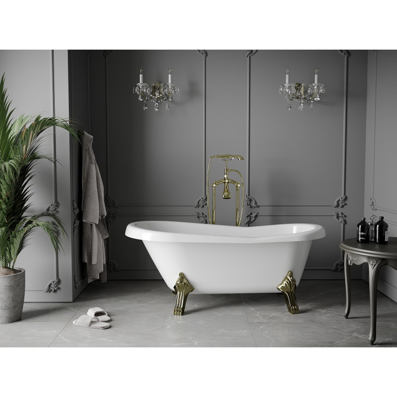 Mexen Retro freistehende Badewanne 150 x 73 cm, weiß, goldene Beine - 53251507300-50