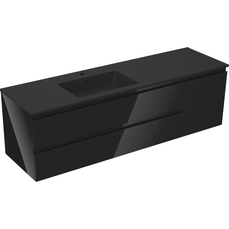 Mexen Orio Badezimmerschrank 160 cm mit Waschtisch Otis links, 2S, 1D, schwarz glänzend/schwarz matt