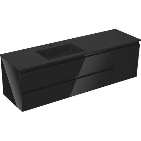 Mexen Orio Badezimmerschrank 160 cm mit Waschtisch Otis links, 2S, 1D, schwarz glänzend/schwarz matt