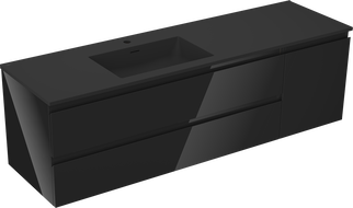 Mexen Orio Badezimmerschrank 160 cm mit Waschtisch Otis links, 2S, 1D, schwarz glänzend/schwarz matt