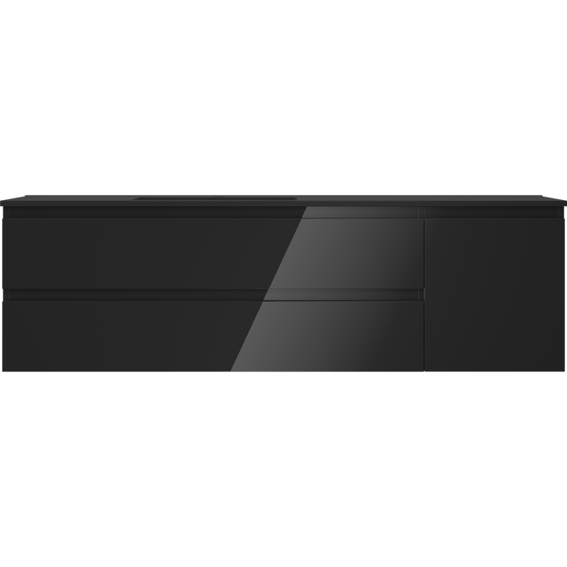 Mexen Orio Badezimmerschrank 160 cm mit Waschtisch Otis links, 2S, 1D, schwarz glänzend/schwarz matt