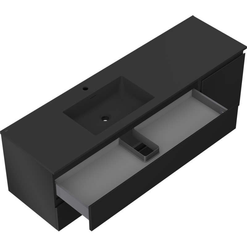 Mexen Orio Badezimmerschrank 160 cm mit Waschbecken Otis links, 2S, 1T, schwarz matt - 91A13-16047-3-BBFFF71-W18L71