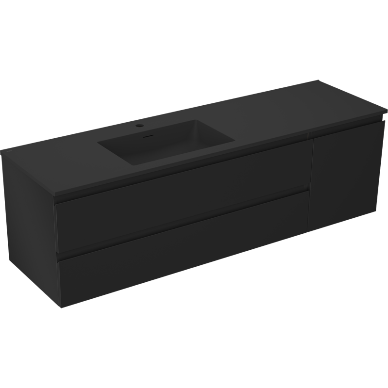 Mexen Orio Badezimmerschrank 160 cm mit Otis-Waschbecken links, 2S, 1D, schwarz matt - 91A13-16047-3-BBFFF71-W18L71
