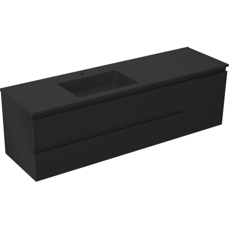Mexen Orio Badezimmerschrank 160 cm mit Waschbecken Otis links, 2S, 1T, schwarz matt - 91A13-16047-3-BBFFF71-W18L71