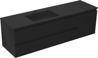 Mexen Orio Badezimmerschrank 160 cm mit Otis-Waschbecken links, 2S, 1D, schwarz matt - 91A13-16047-3-BBFFF71-W18L71