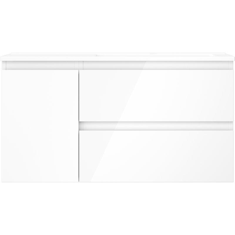 Mexen Orio Badezimmerschrank 90 cm mit Waschbecken Otis rechts, 2S, 1T, weiß glänzend - 91A13-09047-3-BBFFF00-W18P00