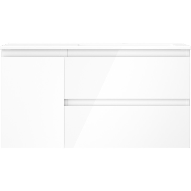 Mexen Orio Badezimmerunterschrank 90 cm mit Waschbecken Otis rechts, 2S, 1D, weiß glänzend - 91A13-09047-3-BBFFF00-W18P00