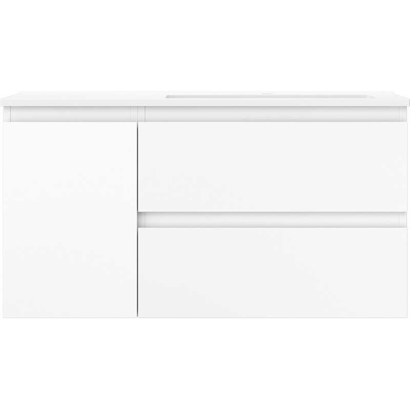 Mexen Orio Badezimmerschrank 90 cm mit Waschbecken Otis rechts, 2S, 1D, weiß matt - 91A13-09047-3-BBFFF01-W18P01
