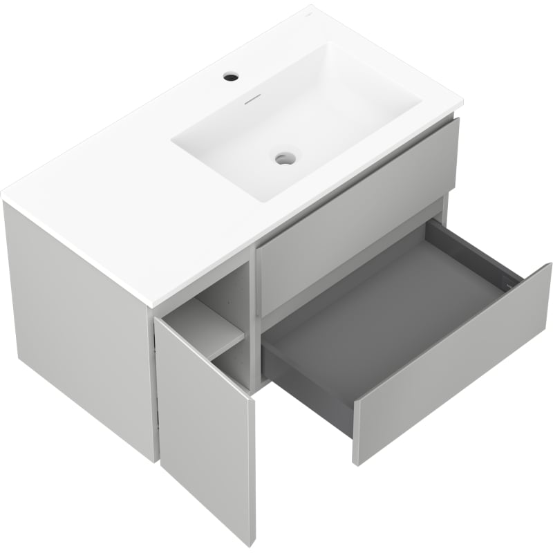 Mexen Orio 90 cm Badezimmerunterschrank mit Otis-Waschbecken rechts, 2S, 1D, grau matt/weiß matt - 91A13-09047-3-BBFFF62-W18P01