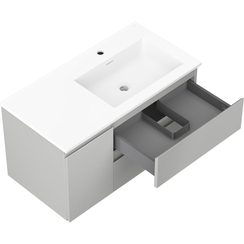 Mexen Orio 90 cm Badezimmerunterschrank mit Otis-Waschbecken rechts, 2S, 1D, grau matt/weiß matt - 91A13-09047-3-BBFFF62-W18P01