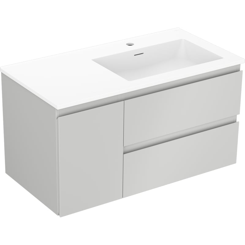 Mexen Orio 90 cm Badezimmerunterschrank mit Otis-Waschbecken rechts, 2S, 1D, grau matt/weiß matt - 91A13-09047-3-BBFFF62-W18P01