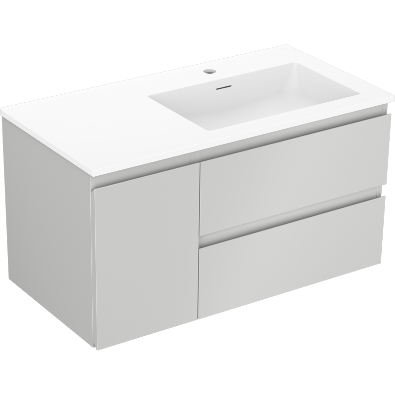 Mexen Orio Badezimmerschrank 90 cm mit Waschbecken Otis rechts, 2S, 1D, grau matt/weiß matt - 91A13-09047-3-BBFFF62-W18P01