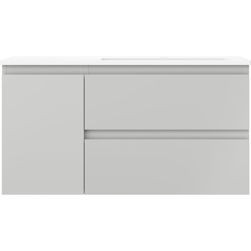 Mexen Orio 90 cm Badezimmerunterschrank mit Otis-Waschbecken rechts, 2S, 1D, grau matt/weiß matt - 91A13-09047-3-BBFFF62-W18P01