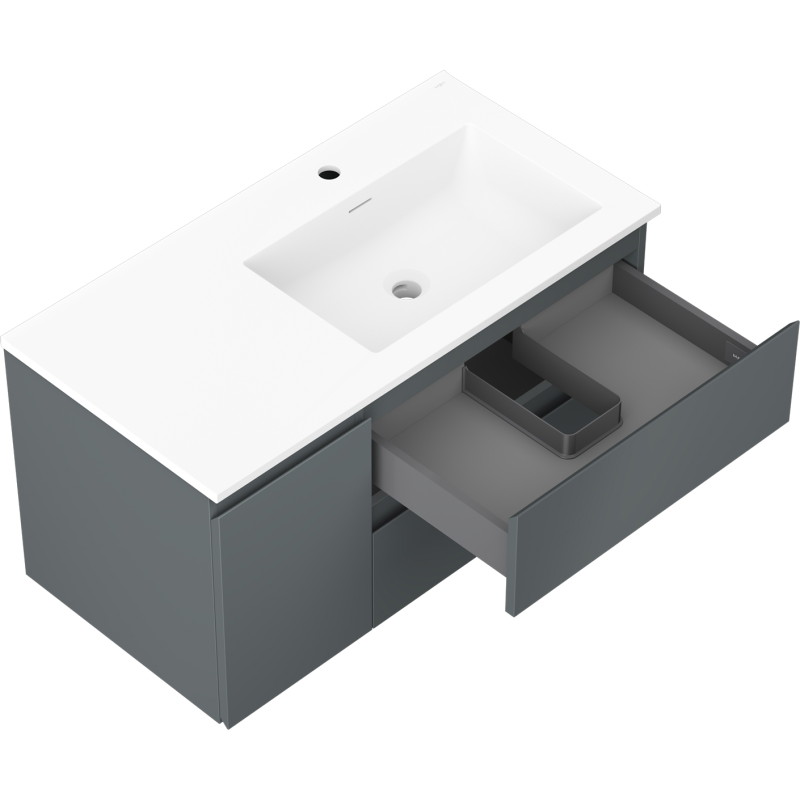 Mexen Orio Badezimmerschrank 90 cm mit Waschbecken Otis rechts, 2S, 1D, grafit matt/weiß matt - 91A13-09047-3-BBFFF66-W18P01
