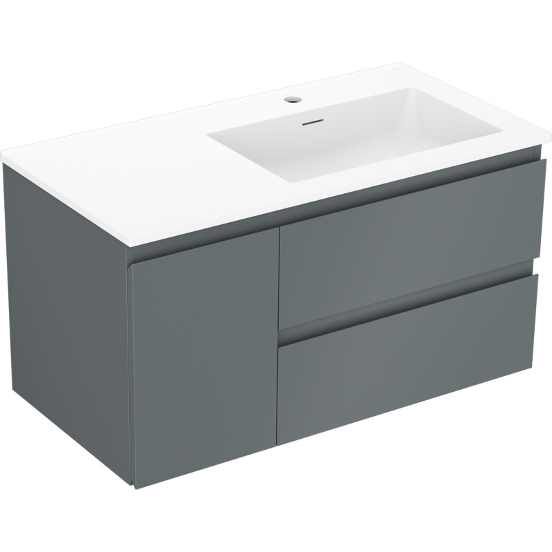 Mexen Orio Badezimmerschrank 90 cm mit Waschbecken Otis rechts, 2S, 1D, grafit matt/weiß matt - 91A13-09047-3-BBFFF66-W18P01