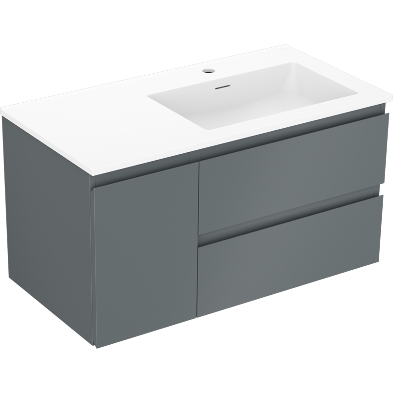 Mexen Orio Badezimmerschrank 90 cm mit Waschbecken Otis rechts, 2S, 1D, Graphit matt/weiß matt - 91A13-09047-3-BBFFF66-W18P01