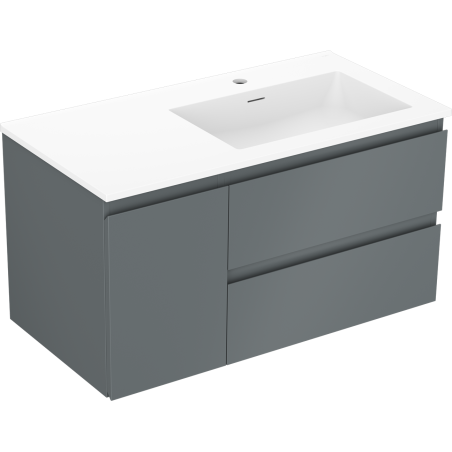Mexen Orio Badezimmerschrank 90 cm mit Waschbecken Otis rechts, 2S, 1D, Graphit matt/weiß matt - 91A13-09047-3-BBFFF66-W18P01