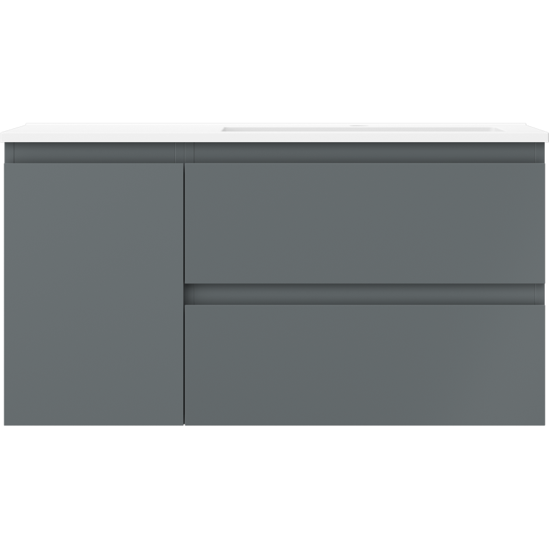 Mexen Orio Badezimmerschrank 90 cm mit Waschbecken Otis rechts, 2S, 1D, Graphit matt/weiß matt - 91A13-09047-3-BBFFF66-W18P01