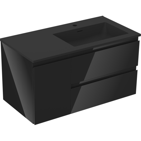 Mexen Orio Badezimmerschrank 90 cm mit Waschbecken Otis rechts, 2S, 1D, schwarz glänzend/schwarz matt