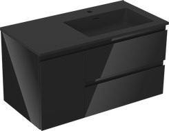 Mexen Orio Badezimmerschrank 90 cm mit Waschbecken Otis rechts, 2S, 1D, schwarz glänzend/schwarz matt