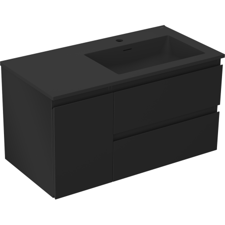 Mexen Orio Badezimmerschrank 90 cm mit Waschbecken Otis rechts, 2S, 1T, schwarz matt - 91A13-09047-3-BBFFF71-W18P71
