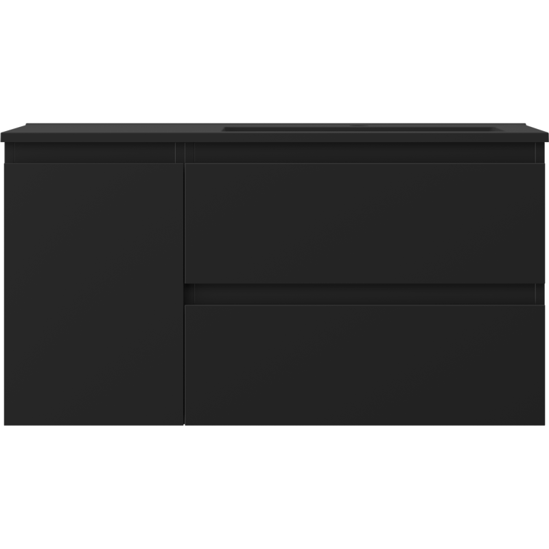 Mexen Orio Badezimmerschrank 90 cm mit Waschbecken Otis rechts, 2S, 1T, schwarz matt - 91A13-09047-3-BBFFF71-W18P71