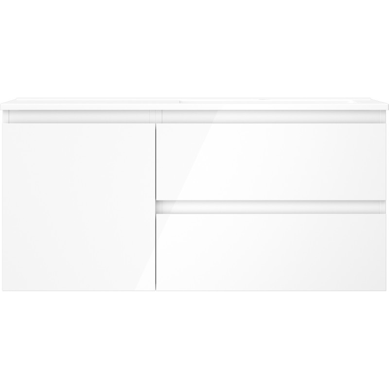 Mexen Orio Badezimmerschrank 100 cm mit Waschbecken Otis rechts, 2S, 1D, weiß glänzend - 91A13-10047-3-BBFFF00-W18P00
