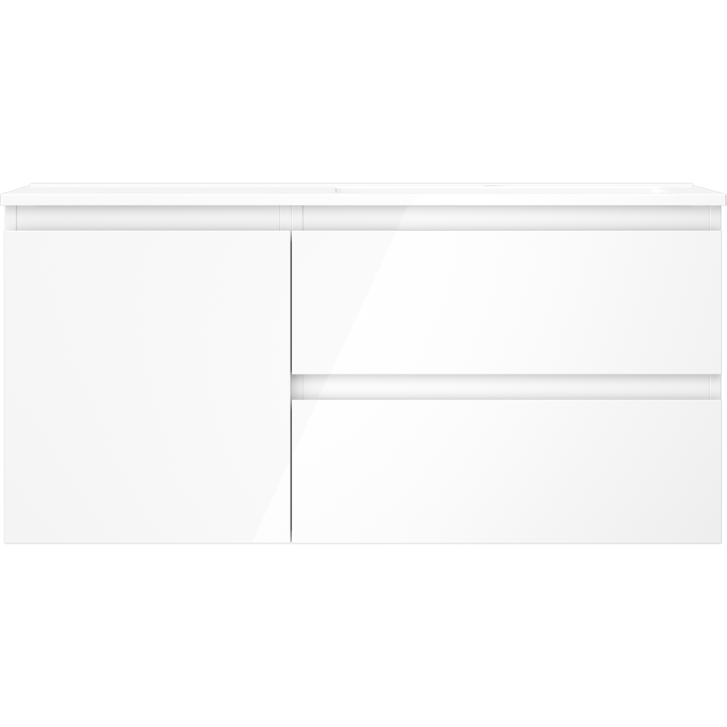 Mexen Orio Badezimmerunterschrank 100 cm mit rechten Otis-Waschbecken, 2S, 1D, weiß glänzend - 91A13-10047-3-BBFFF00-W18P00