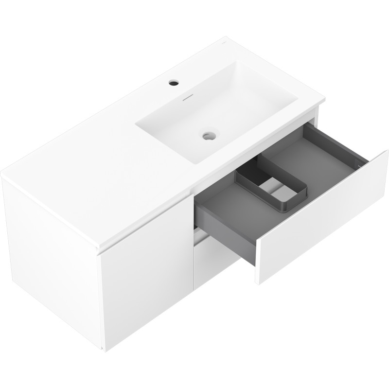 Mexen Orio Badezimmerschrank 100 cm mit Waschbecken Otis rechts, 2S, 1D, weiß matt - 91A13-10047-3-BBFFF01-W18P01