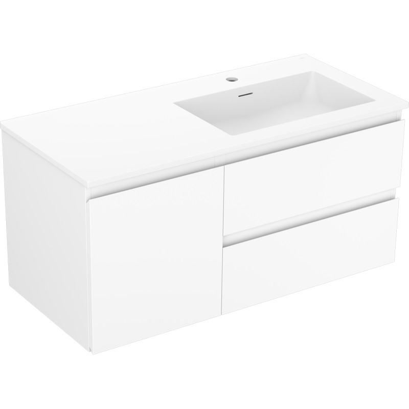 Mexen Orio Badezimmerschrank 100 cm mit Waschbecken Otis rechts, 2S, 1D, weiß matt - 91A13-10047-3-BBFFF01-W18P01