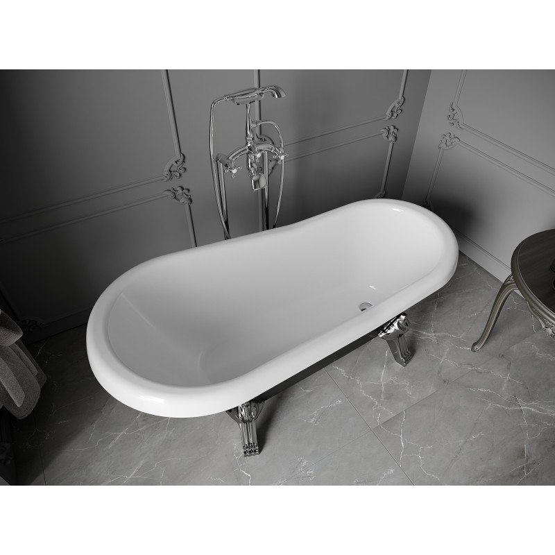 Mexen Retro Freistehende Badewanne 150 x 73 cm, weiß/schwarz, Chromfüße - 53251507375-00
