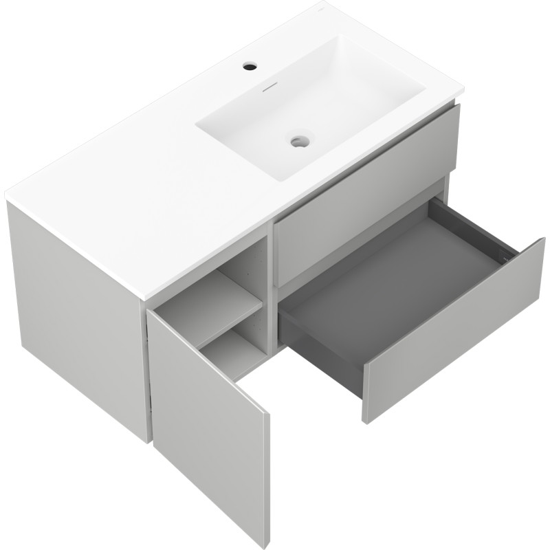 Mexen Orio Badezimmerschrank 100 cm mit Waschbecken Otis rechts, 2S, 1T, grau matt/weiß matt - 91A13-10047-3-BBFFF62-W18P01